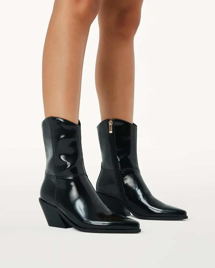 Women Ankle Boots Billini PERRIE 8211 BLACK SEMI PATENT