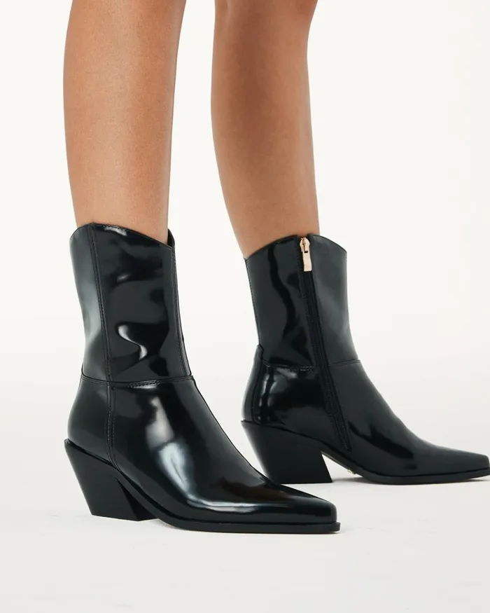 Women Ankle Boots Billini PERRIE 8211 BLACK SEMI PATENT