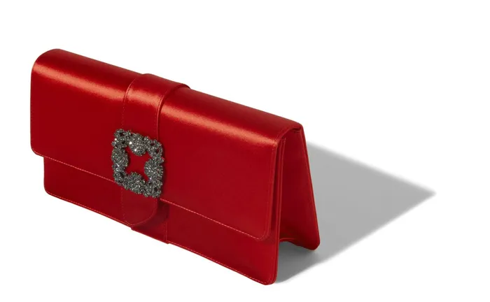 Women Bags Manolo Blahnik CAPRI Red Satin Jewel Buckle Clutch Women Bags Manolo Blahnik CAPRI Red Satin Jewel Buckle Clutch