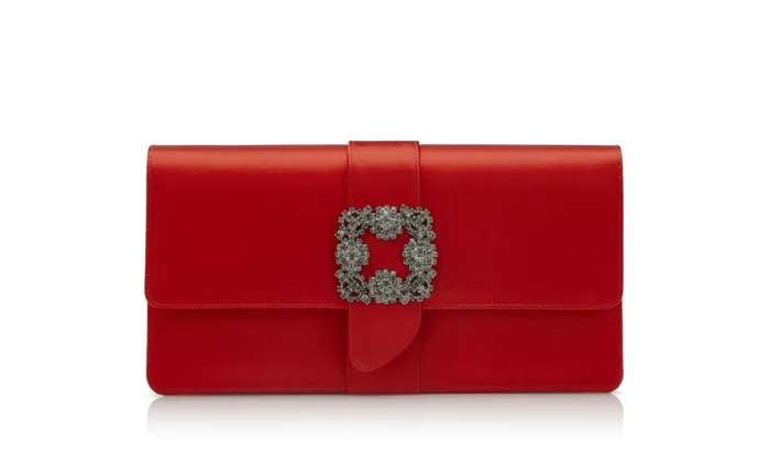 Women Bags Manolo Blahnik CAPRI Red Satin Jewel Buckle Clutch Women Bags Manolo Blahnik CAPRI Red Satin Jewel Buckle Clutch