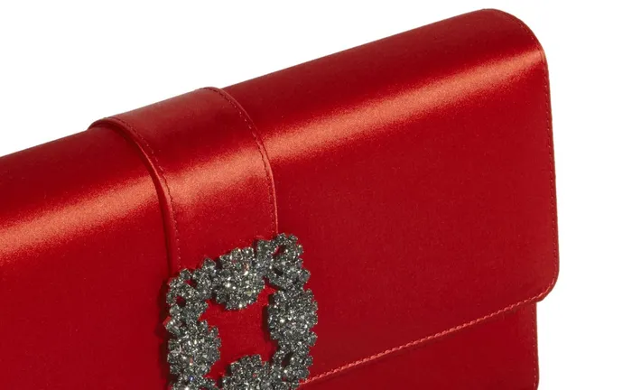 Women Bags Manolo Blahnik CAPRI Red Satin Jewel Buckle Clutch Women Bags Manolo Blahnik CAPRI Red Satin Jewel Buckle Clutch