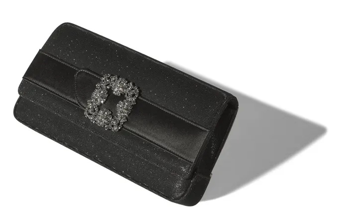 Women Bags Manolo Blahnik GOTHISI GLITTER Black Glitter Fabric Jewel Buckle Clutch Women Bags Manolo Blahnik GOTHISI GLITTER Black Glitter Fabric Jewel Buckle Clutch