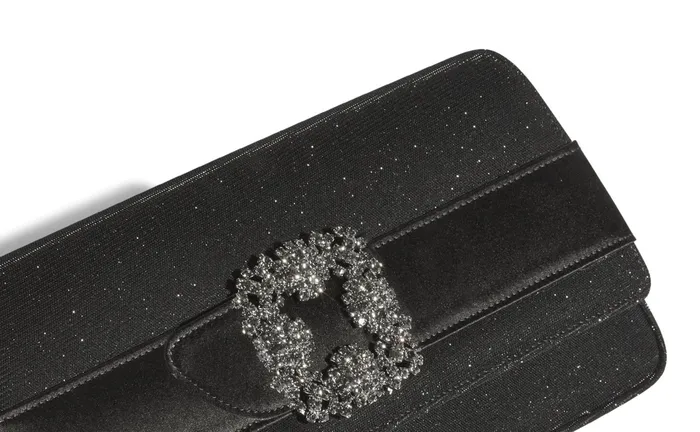 Women Bags Manolo Blahnik GOTHISI GLITTER Black Glitter Fabric Jewel Buckle Clutch Women Bags Manolo Blahnik GOTHISI GLITTER Black Glitter Fabric Jewel Buckle Clutch