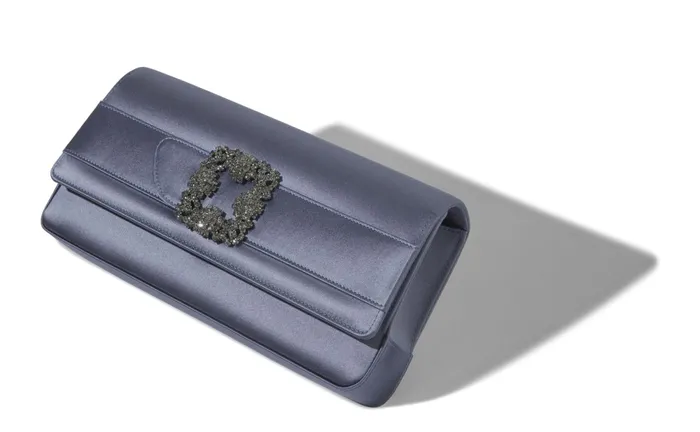 Women Bags Manolo Blahnik GOTHISI Grey Satin Jewel Buckle Clutch Women Bags Manolo Blahnik GOTHISI Grey Satin Jewel Buckle Clutch