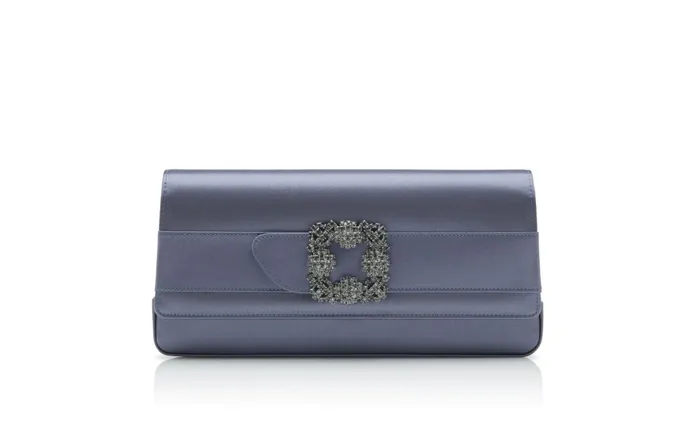 Women Bags Manolo Blahnik GOTHISI Grey Satin Jewel Buckle Clutch Women Bags Manolo Blahnik GOTHISI Grey Satin Jewel Buckle Clutch