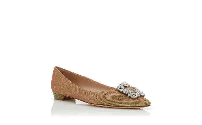 Women Ballerinas Manolo Blahnik HANGISIFLAT GLITTER Gold Glitter Fabric Jewel Buckle Flat Shoes Women Ballerinas Manolo Blahnik HANGISIFLAT GLITTER Gold Glitter Fabric Jewel Buckle Flat Shoes