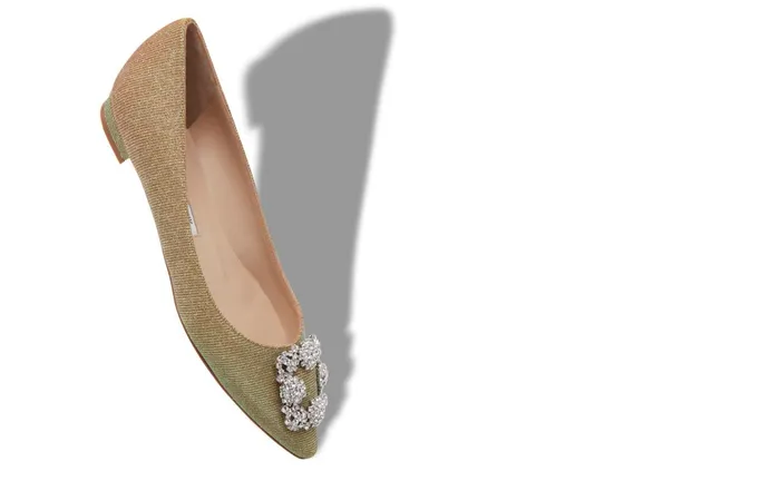 Women Ballerinas Manolo Blahnik HANGISIFLAT GLITTER Gold Glitter Fabric Jewel Buckle Flat Shoes Women Ballerinas Manolo Blahnik HANGISIFLAT GLITTER Gold Glitter Fabric Jewel Buckle Flat Shoes