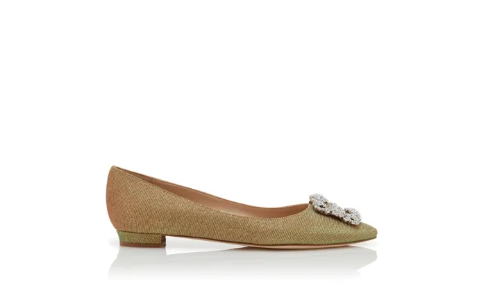 Women Ballerinas Manolo Blahnik HANGISIFLAT GLITTER Gold Glitter Fabric Jewel Buckle Flat Shoes Women Ballerinas Manolo Blahnik HANGISIFLAT GLITTER Gold Glitter Fabric Jewel Buckle Flat Shoes