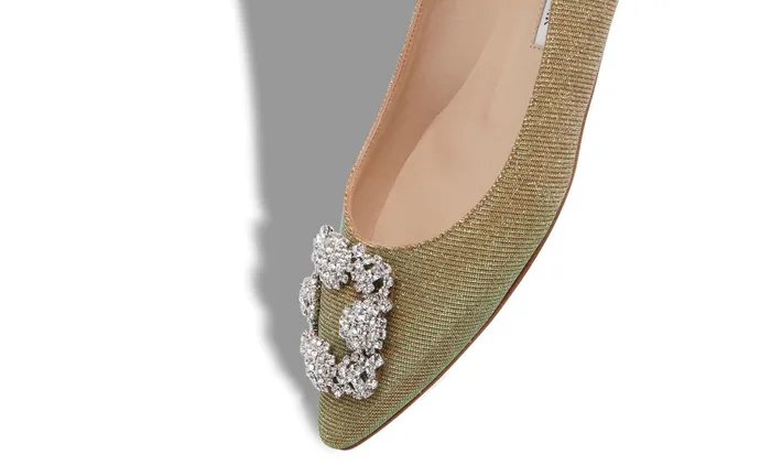 Women Ballerinas Manolo Blahnik HANGISIFLAT GLITTER Gold Glitter Fabric Jewel Buckle Flat Shoes Women Ballerinas Manolo Blahnik HANGISIFLAT GLITTER Gold Glitter Fabric Jewel Buckle Flat Shoes