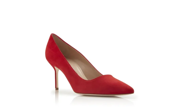 Women BB Manolo Blahnik BB 70 Bright Red Suede Pointed Toe Pumps