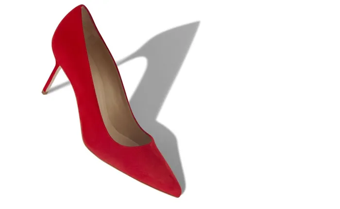 Women BB Manolo Blahnik BB 70 Bright Red Suede Pointed Toe Pumps Women BB Manolo Blahnik BB 70 Bright Red Suede Pointed Toe Pumps