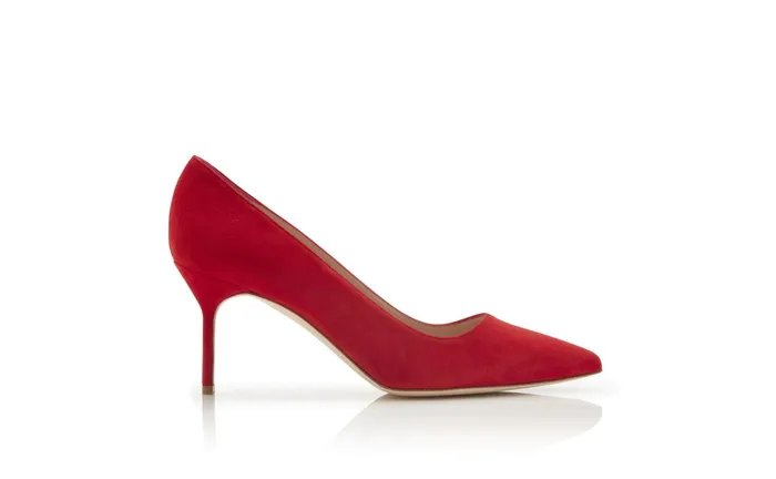 Women BB Manolo Blahnik BB 70 Bright Red Suede Pointed Toe Pumps Women BB Manolo Blahnik BB 70 Bright Red Suede Pointed Toe Pumps
