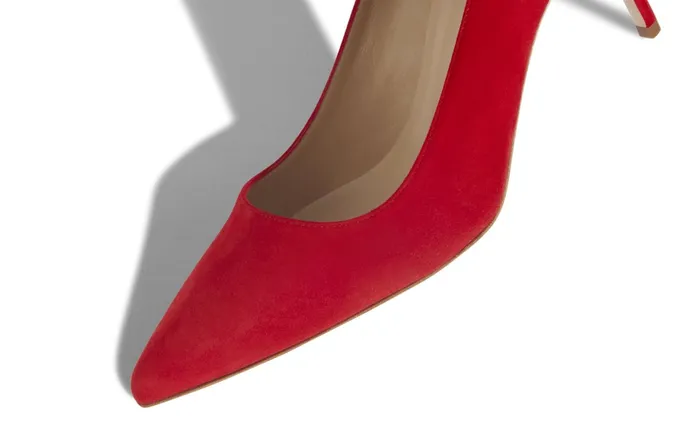 Women BB Manolo Blahnik BB 70 Bright Red Suede Pointed Toe Pumps Women BB Manolo Blahnik BB 70 Bright Red Suede Pointed Toe Pumps
