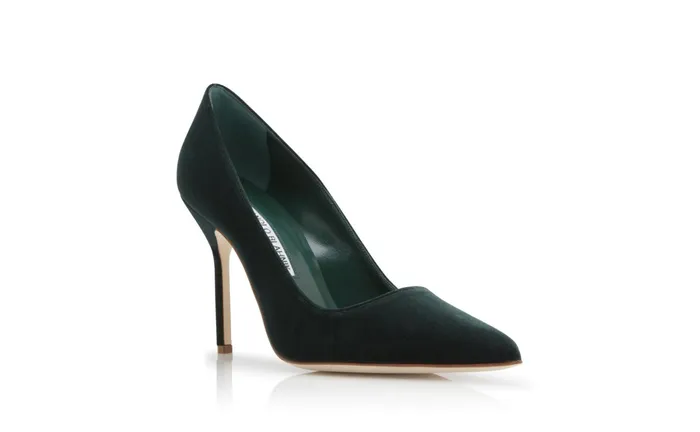 Women BB Manolo Blahnik BB VELVET Dark Green Velvet Pointed Toe Pumps