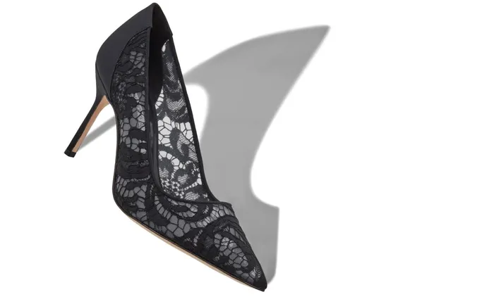 Women BB Manolo Blahnik BBLA 90 Black Lace Pointed Toe Pumps Women BB Manolo Blahnik BBLA 90 Black Lace Pointed Toe Pumps