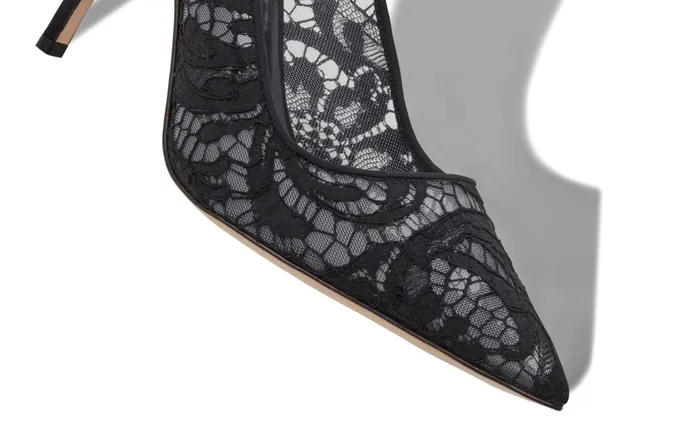 Women BB Manolo Blahnik BBLA 90 Black Lace Pointed Toe Pumps Women BB Manolo Blahnik BBLA 90 Black Lace Pointed Toe Pumps