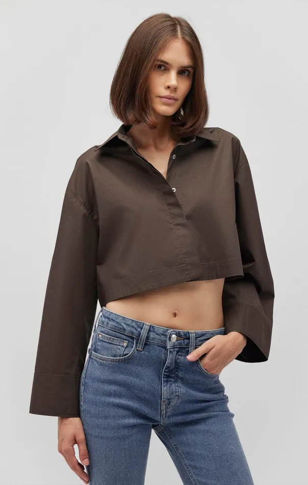 Women Bell Sleeve Cropped Shirt In Forest Night Mavi Jeans Shirts