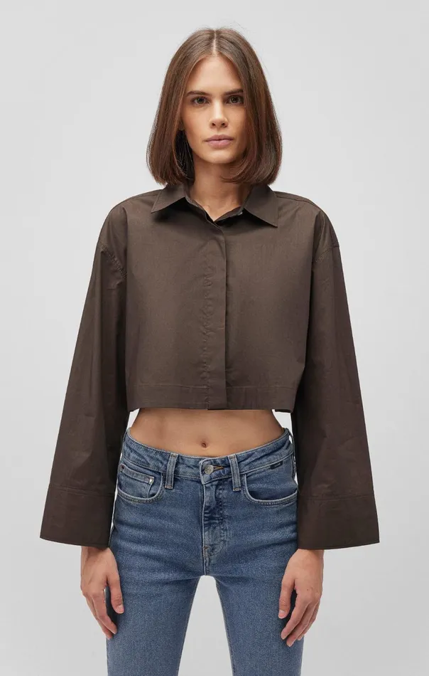 Women Bell Sleeve Cropped Shirt In Forest Night Mavi Jeans Shirts Women Bell Sleeve Cropped Shirt In Forest Night Mavi Jeans Shirts
