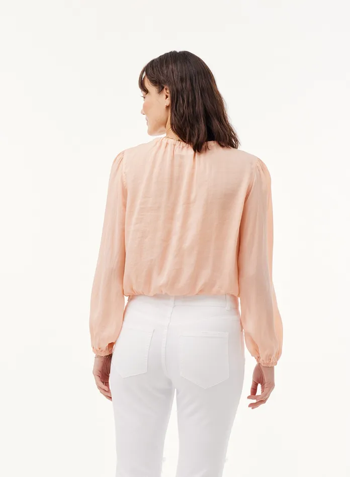 Women Bella Dahl Long Sleeve Elastic Shirred Top 8211 Peach Clouds PEACH CLOUDS