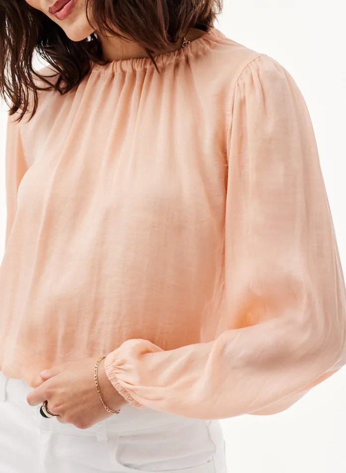 Women Bella Dahl Long Sleeve Elastic Shirred Top 8211 Peach Clouds PEACH CLOUDS