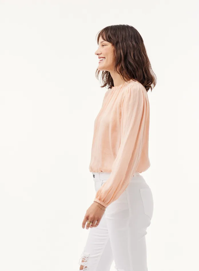 Women Bella Dahl Long Sleeve Elastic Shirred Top 8211 Peach Clouds PEACH CLOUDS