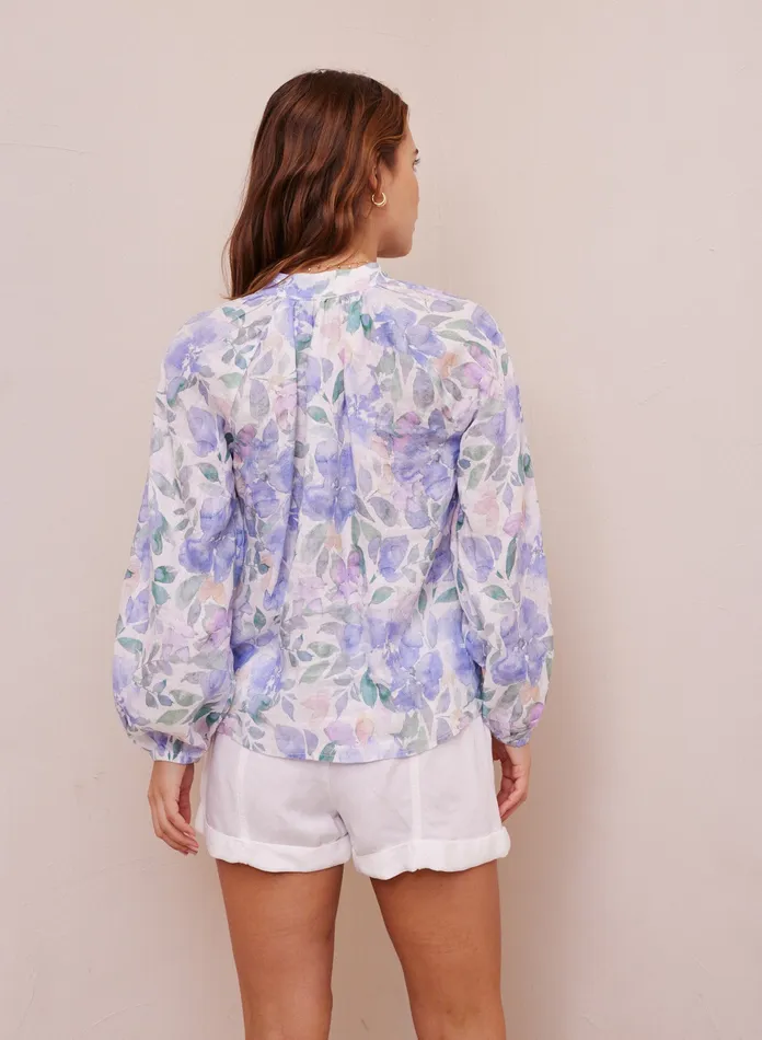 Women Bella Dahl Long Sleeve Floral Linen Raglan Shirt 8211 Peri Jardin Print PERI JARDIN PRINT