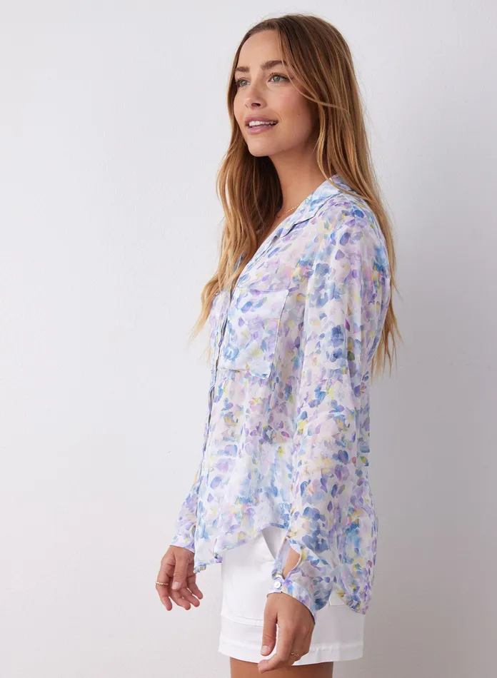 Women Bella Dahl Long Sleeve Full Button Down Hipster Shirt 8211 Orchid Floral Print ORCHID FLORAL PRINT