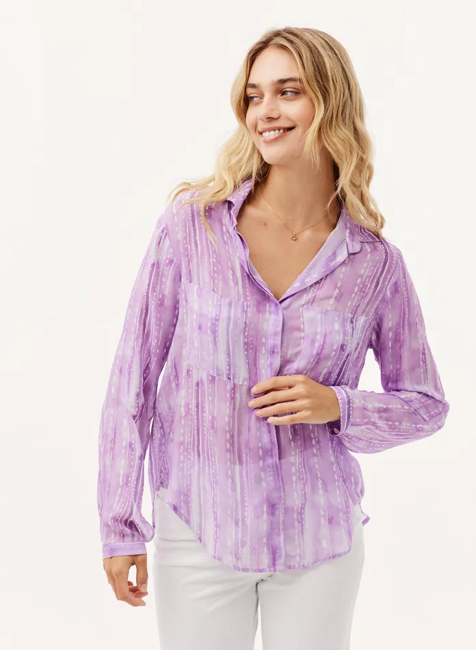 Women Bella Dahl Long Sleeve Full Button Down Hipster Shirt 8211 Orchid Stripe Print ORCHID STRIPE PRINT Women Bella Dahl Long Sleeve Full Button Down Hipster Shirt 8211 Orchid Stripe Print ORCHID STRIPE PRINT