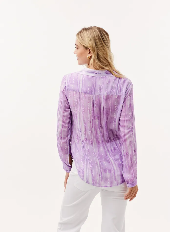 Women Bella Dahl Long Sleeve Full Button Down Hipster Shirt 8211 Orchid Stripe Print ORCHID STRIPE PRINT