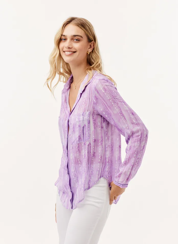 Women Bella Dahl Long Sleeve Full Button Down Hipster Shirt 8211 Orchid Stripe Print ORCHID STRIPE PRINT