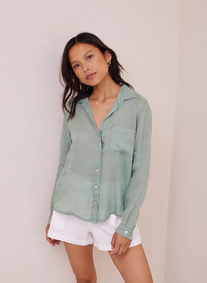 Women Bella Dahl Long Sleeve Linen Pocket Button Down 8211 Oasis Green OASIS GREEN Women Bella Dahl Long Sleeve Linen Pocket Button Down 8211 Oasis Green OASIS GREEN