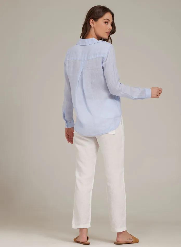 Women Bella Dahl Long Sleeve Linen Pocket Button Down 8211 Perennial Blue PERENNIAL BLUE