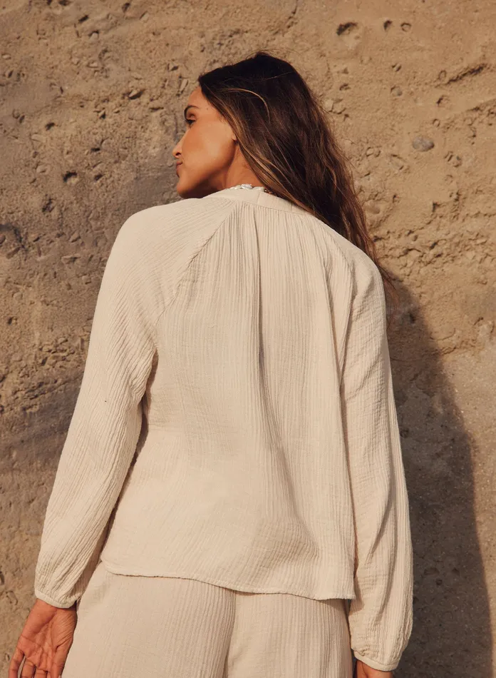 Women Bella Dahl Long Sleeve Long Sleeve Shirred Raglan Shirt 8211 Ivory Grey IVORY GREY