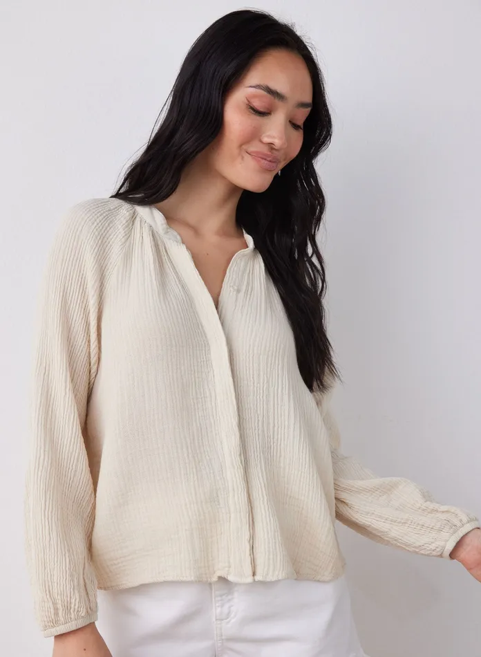 Women Bella Dahl Long Sleeve Long Sleeve Shirred Raglan Shirt 8211 Ivory Grey IVORY GREY