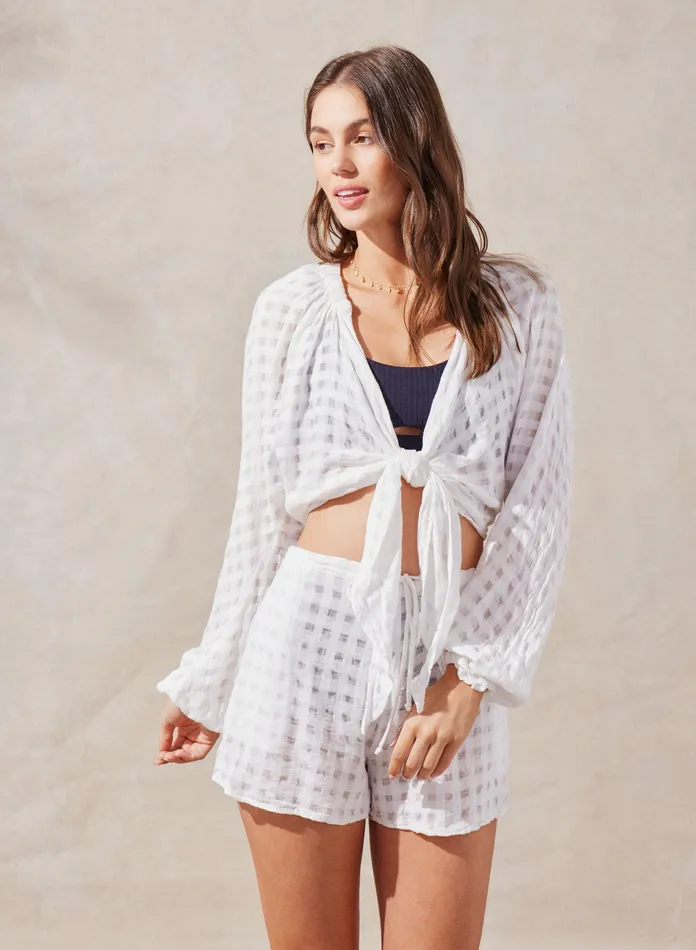 Women Bella Dahl Long Sleeve Long Sleeve Tie Front Top 8211 White WHITE
