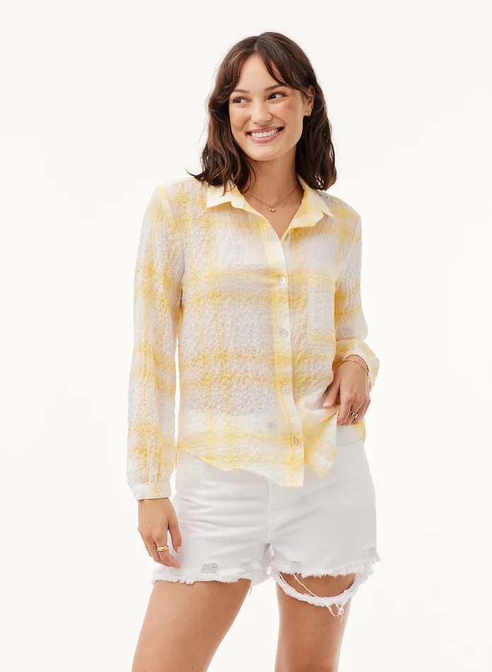 Women Bella Dahl Long Sleeve Pucker Plaid Button Down 8211 Sunbeam Plaid SUNBEAM PLAID Women Bella Dahl Long Sleeve Pucker Plaid Button Down 8211 Sunbeam Plaid SUNBEAM PLAID