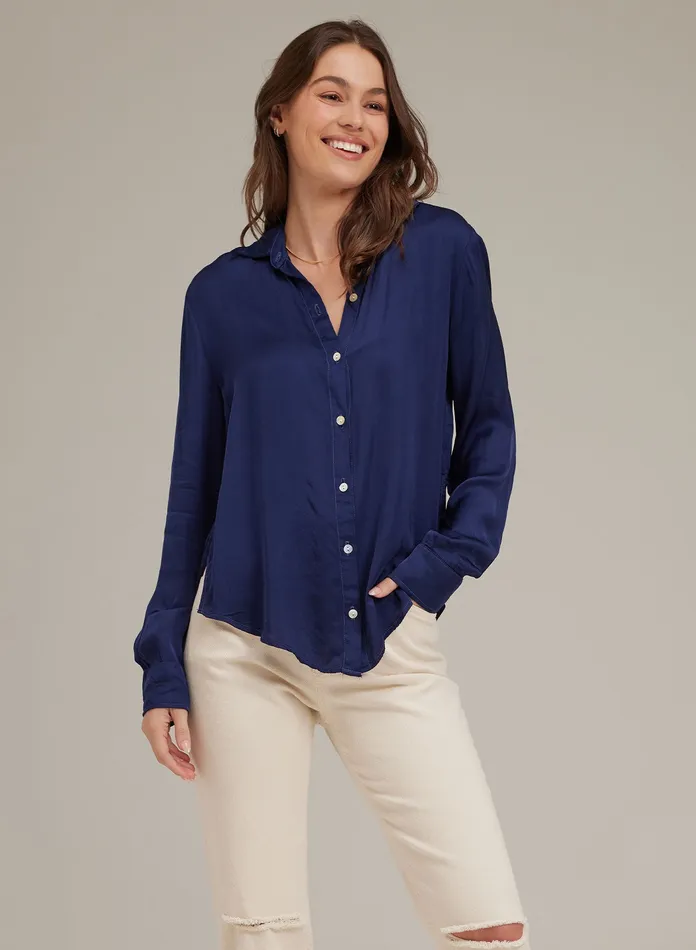 Women Bella Dahl Long Sleeve Satin Side Slit Button Down 8211 Midnight Royal MIDNIGHT ROYAL Women Bella Dahl Long Sleeve Satin Side Slit Button Down 8211 Midnight Royal MIDNIGHT ROYAL