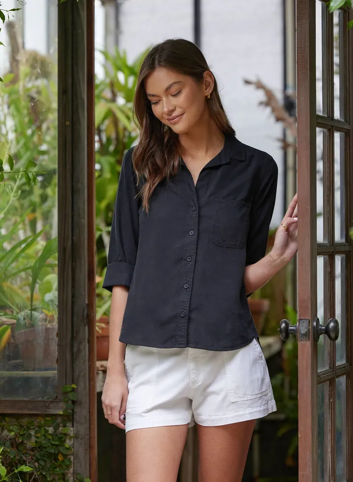 Women Bella Dahl Long Sleeve Shirt Tail Button Down 8211 Vintage Black VINTAGE BLACK