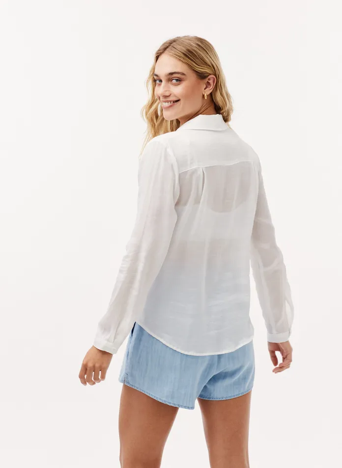 Women Bella Dahl Long Sleeve Tencel Pocket Button Down Top 8211 White WHITE