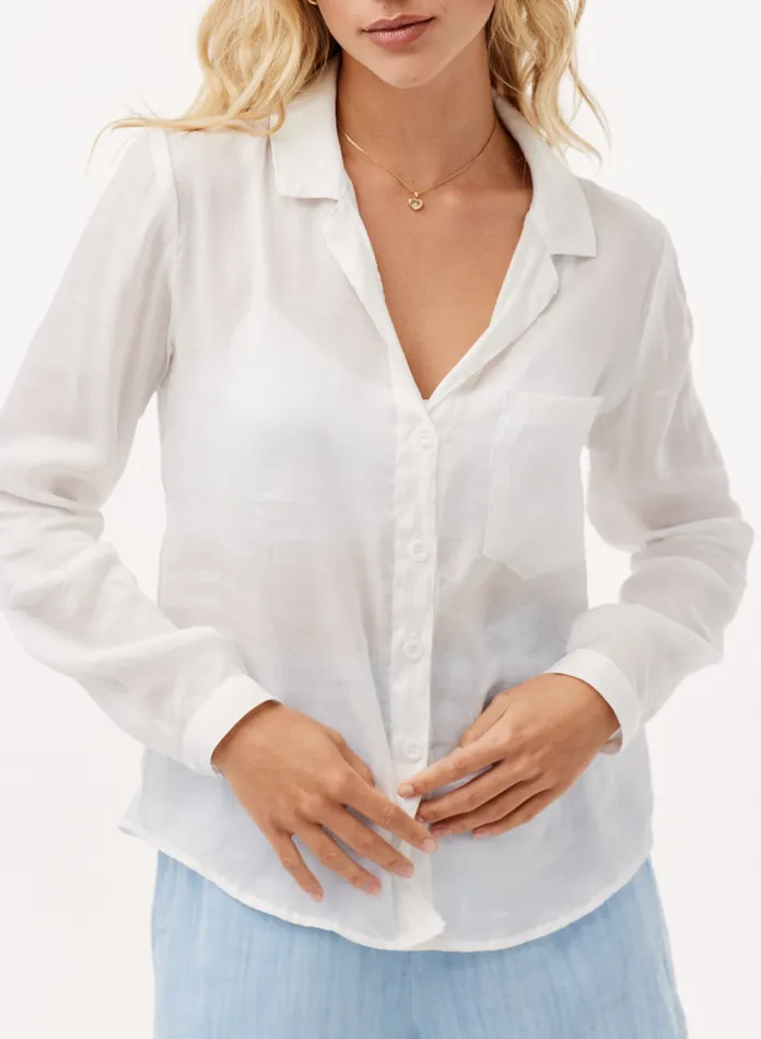 Women Bella Dahl Long Sleeve Tencel Pocket Button Down Top 8211 White WHITE
