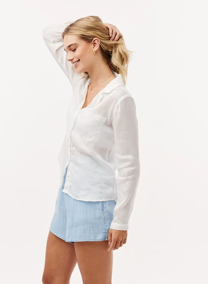 Women Bella Dahl Long Sleeve Tencel Pocket Button Down Top 8211 White WHITE