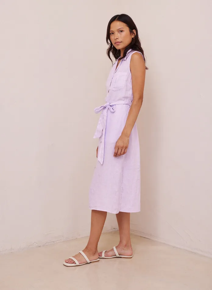 Women Bella Dahl Midi Dresses Belted Utility Linen Dress 8211 Pale Purple PALE PURPLE