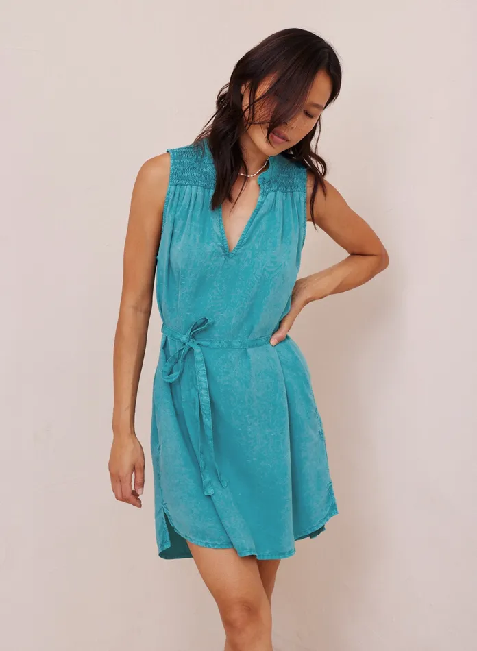 Women Bella Dahl Mini Dresses Belted Smocked Yoke Mini Dress 8211 Tropical Teal TROPICAL TEAL Women Bella Dahl Mini Dresses Belted Smocked Yoke Mini Dress 8211 Tropical Teal TROPICAL TEAL