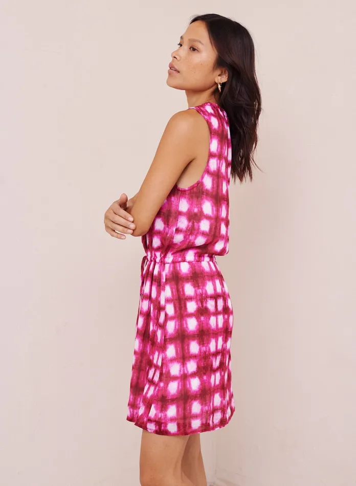 Women Bella Dahl Mini Dresses Smock Neck Mini Dress 8211 Rosado Shibori Print ROSADO SHIBORI PRINT