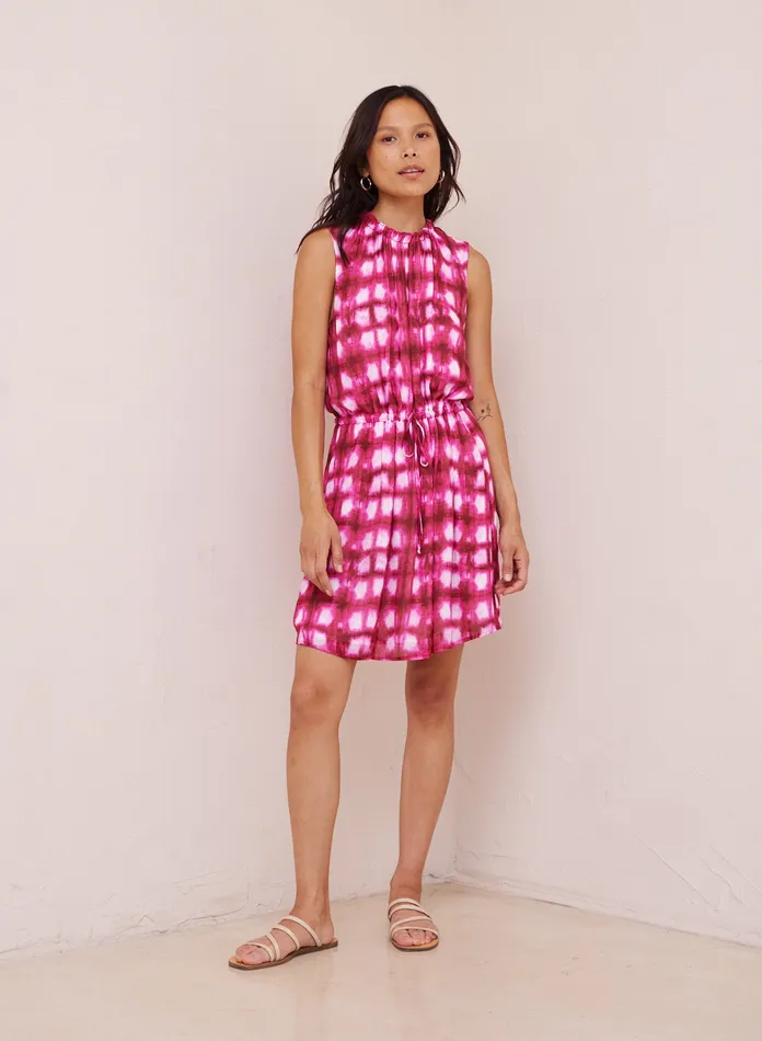 Women Bella Dahl Mini Dresses Smock Neck Mini Dress 8211 Rosado Shibori Print ROSADO SHIBORI PRINT