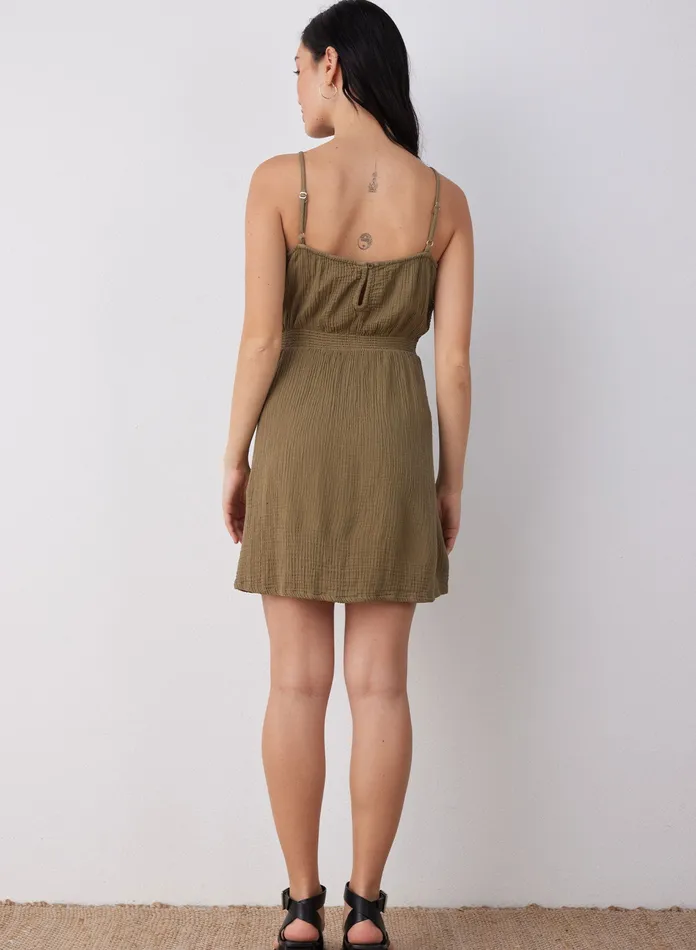 Women Bella Dahl Mini Dresses Smocked Waist Mini Dress 8211 Dark Jungle DARK JUNGLE