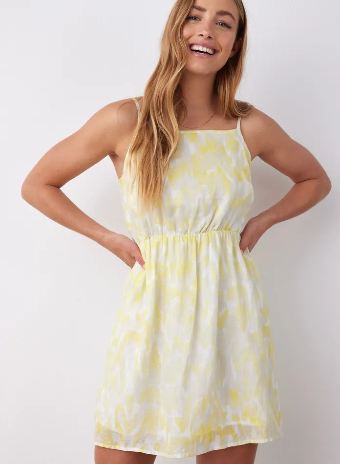 Women Bella Dahl Mini Dresses Tie Back Mini Linen Dress 8211 Layered Spots Print LAYERED SPOTS PRINT