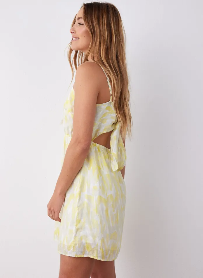 Women Bella Dahl Mini Dresses Tie Back Mini Linen Dress 8211 Layered Spots Print LAYERED SPOTS PRINT