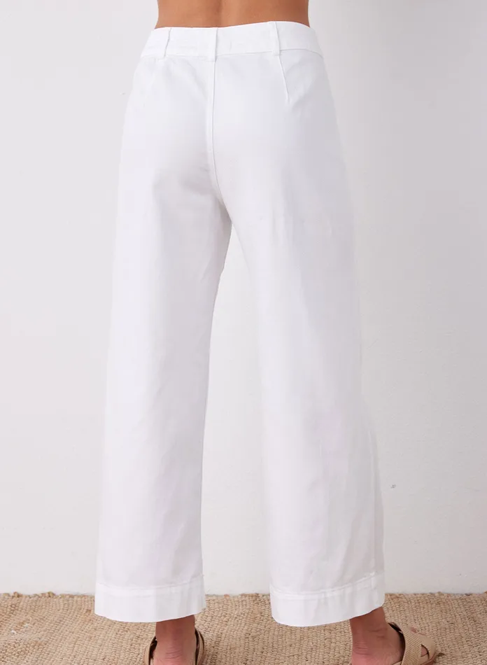 Women Bella Dahl Pants Sadie Two Pocket Wide Leg Crop 8211 White WHITE
