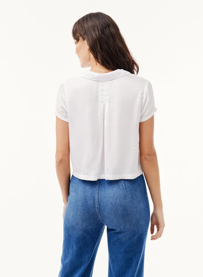 Women Bella Dahl Short Sleeve Cropped Button Down Shirt 8211 White WHITE